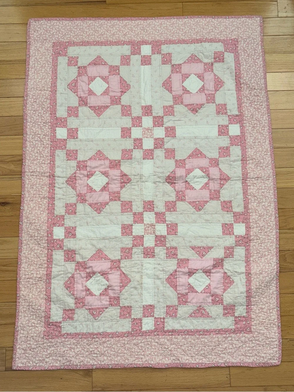 Handmade Pink Quilt Baby Blanket 56 X 39 Flannel Patchwork Nursery Crib Toddler